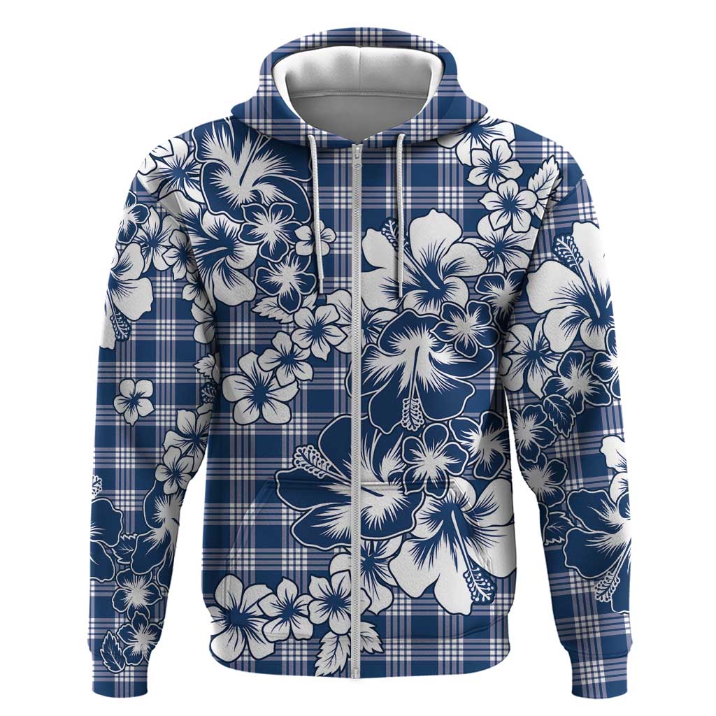 Hibiscus Pakala Cobalt Blue Royal Zip Hoodie Tropical Floral Stylized - Polynesian Pride