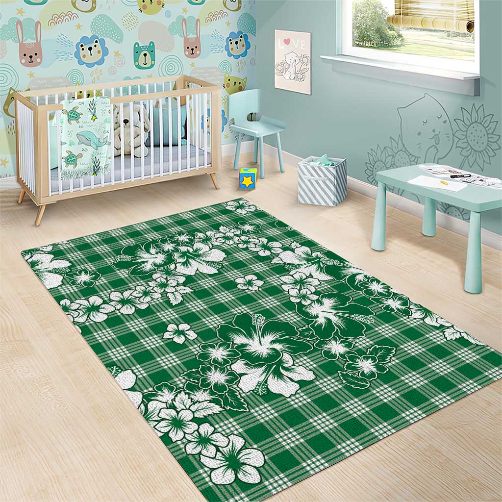 Hibiscus Pakala Emerald Green Area Rug Tropical Floral Stylized - Polynesian Pride