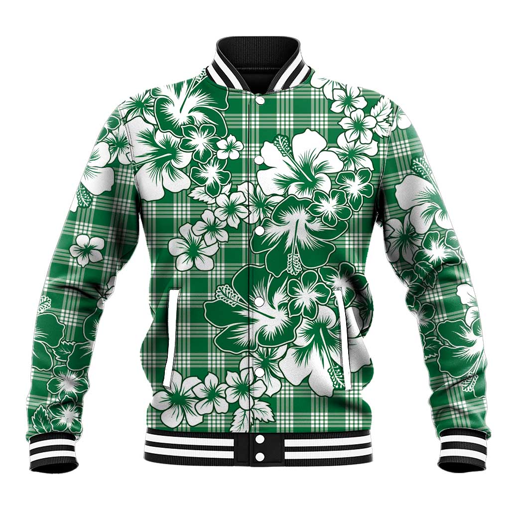 Hibiscus Pakala Emerald Green Baseball Jacket Tropical Floral Stylized - Polynesian Pride