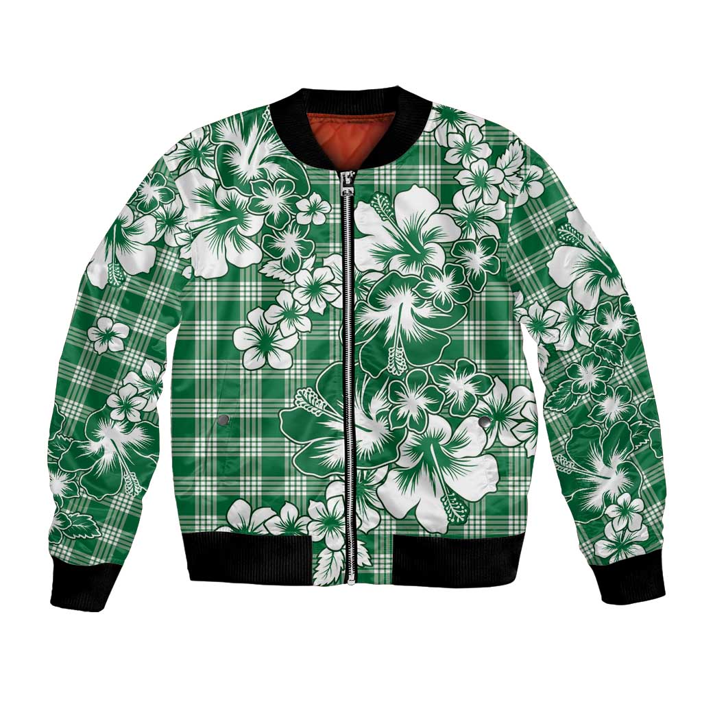 Hibiscus Pakala Emerald Green Bomber Jacket Tropical Floral Stylized - Polynesian Pride
