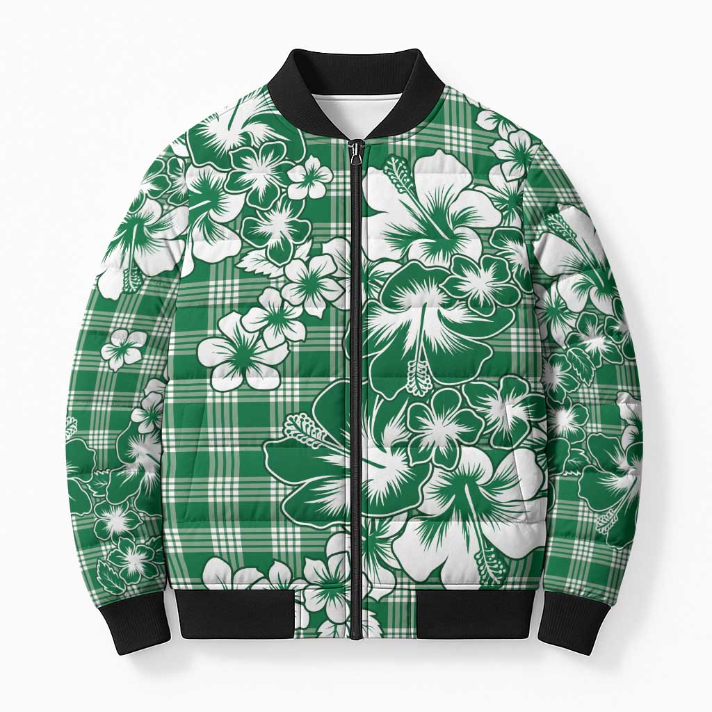 Hibiscus Pakala Emerald Green Bomber Puffer Jacket Tropical Floral Stylized - Polynesian Pride