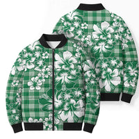 Hibiscus Pakala Emerald Green Bomber Puffer Jacket Tropical Floral Stylized - Polynesian Pride