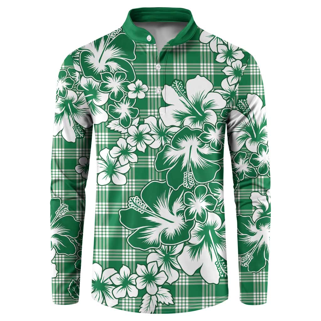 Hibiscus Pakala Emerald Green Button Sweatshirt Tropical Floral Stylized - Polynesian Pride