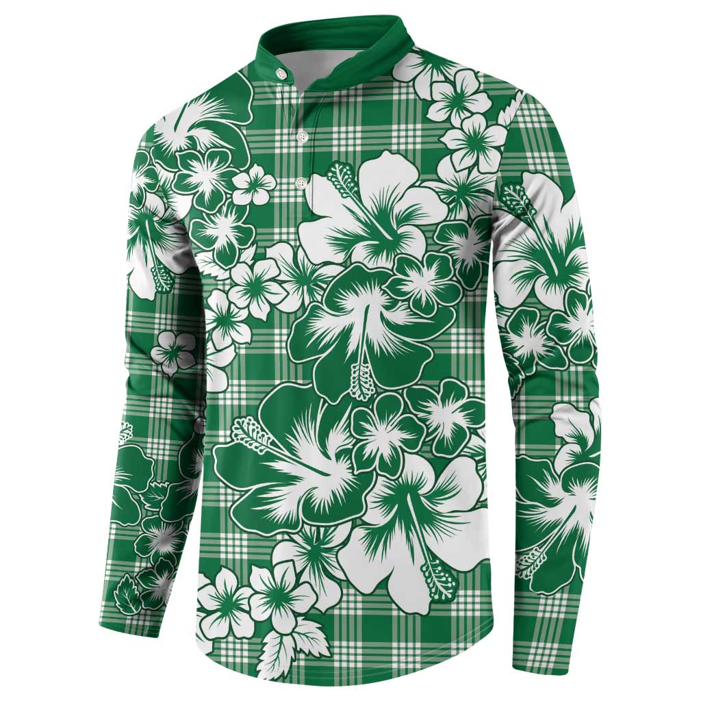 Hibiscus Pakala Emerald Green Button Sweatshirt Tropical Floral Stylized - Polynesian Pride