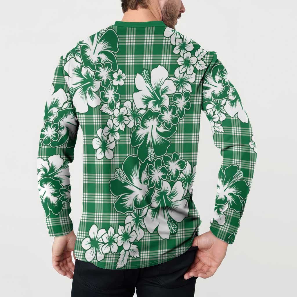 Hibiscus Pakala Emerald Green Button Sweatshirt Tropical Floral Stylized - Polynesian Pride