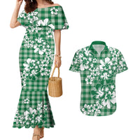 Hibiscus Pakala Emerald Green Couples Matching Mermaid Dress and Hawaiian Shirt Tropical Floral Stylized - Polynesian Pride