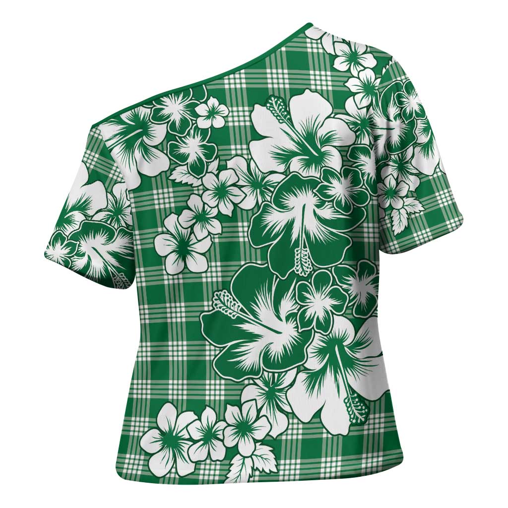 Hibiscus Pakala Emerald Green Cross Shoulder Shirt Tropical Floral Stylized - Polynesian Pride