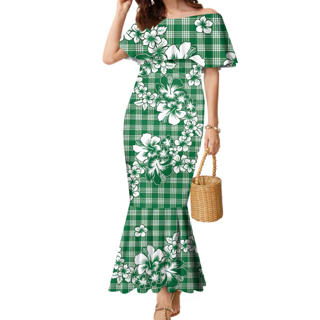 Hibiscus Pakala Emerald Green Family Matching Mermaid Dress and Hawaiian Shirt Tropical Floral Stylized - Polynesian Pride