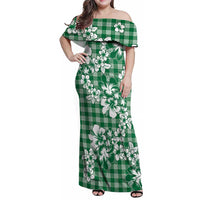 Hibiscus Pakala Emerald Green Family Matching Off Shoulder Maxi Dress and Hawaiian Shirt Tropical Floral Stylized - Polynesian Pride