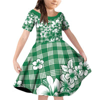 Hibiscus Pakala Emerald Green Family Matching Off Shoulder Short Dress and Hawaiian Shirt Tropical Floral Stylized - Polynesian Pride