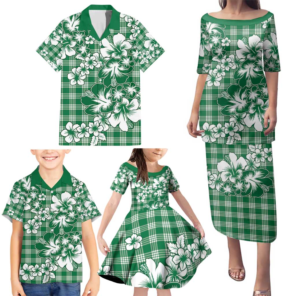 Hibiscus Pakala Emerald Green Family Matching Puletasi and Hawaiian Shirt Tropical Floral Stylized - Polynesian Pride