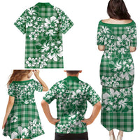 Hibiscus Pakala Emerald Green Family Matching Puletasi and Hawaiian Shirt Tropical Floral Stylized - Polynesian Pride
