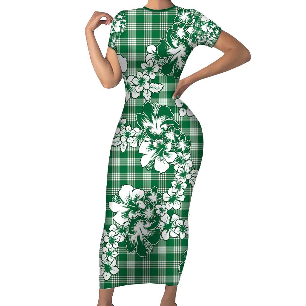 Hibiscus Pakala Emerald Green Family Matching Short Sleeve Bodycon Dress and Hawaiian Shirt Tropical Floral Stylized - Polynesian Pride