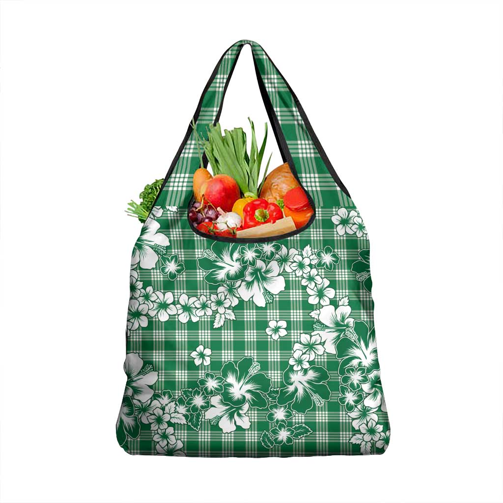 Hibiscus Pakala Emerald Green Grocery Bag Tropical Floral Stylized - Polynesian Pride