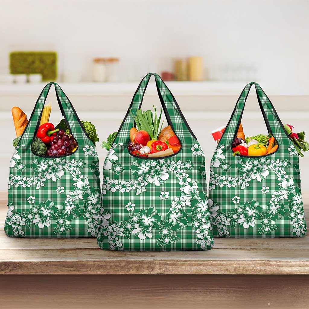 Hibiscus Pakala Emerald Green Grocery Bag Tropical Floral Stylized - Polynesian Pride