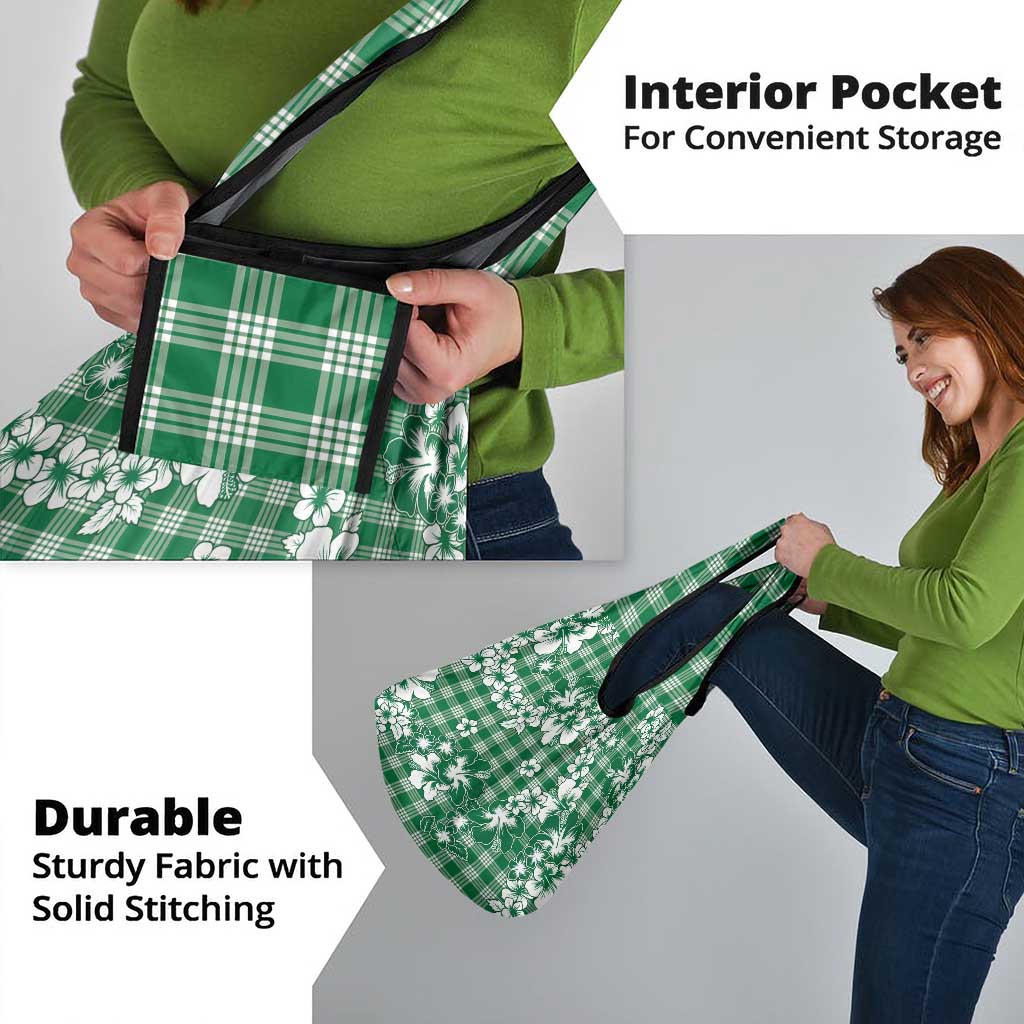 Hibiscus Pakala Emerald Green Grocery Bag Tropical Floral Stylized - Polynesian Pride