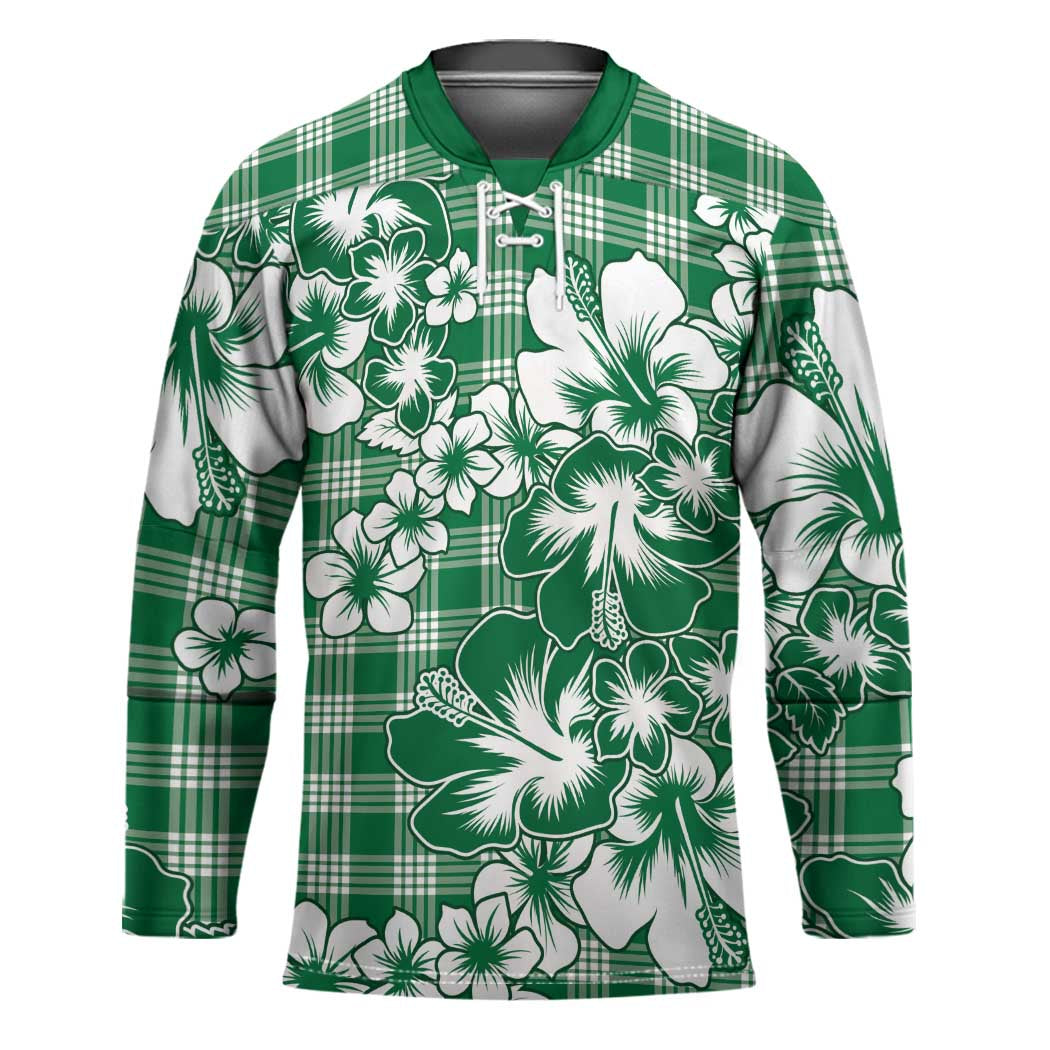 Hibiscus Pakala Emerald Green Hockey Jersey Tropical Floral Stylized - Polynesian Pride