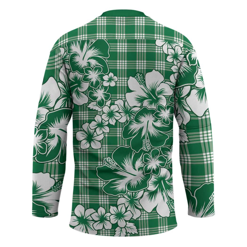 Hibiscus Pakala Emerald Green Hockey Jersey Tropical Floral Stylized - Polynesian Pride