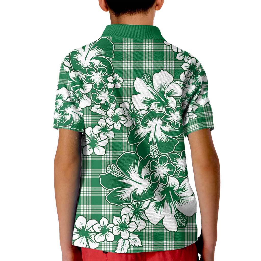 Hibiscus Pakala Emerald Green Kid Polo Shirt Tropical Floral Stylized - Polynesian Pride