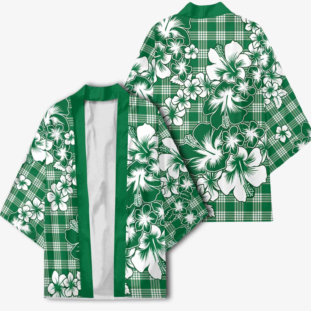 Hibiscus Pakala Emerald Green Kimono Tropical Floral Stylized - Polynesian Pride