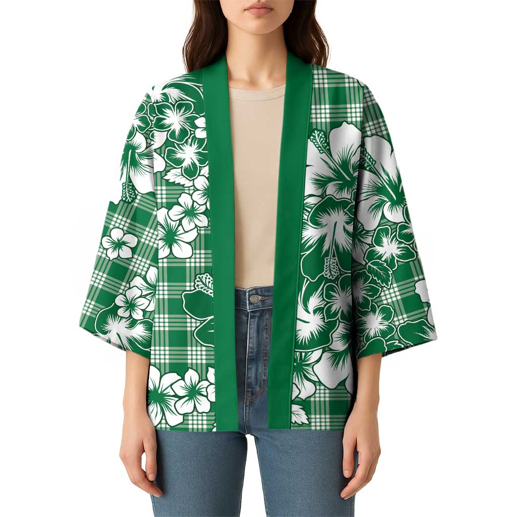 Hibiscus Pakala Emerald Green Kimono Tropical Floral Stylized - Polynesian Pride
