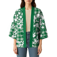 Hibiscus Pakala Emerald Green Kimono Tropical Floral Stylized - Polynesian Pride