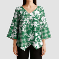 Hibiscus Pakala Emerald Green Kimono Sleeve Blouse Tropical Floral Stylized - Polynesian Pride