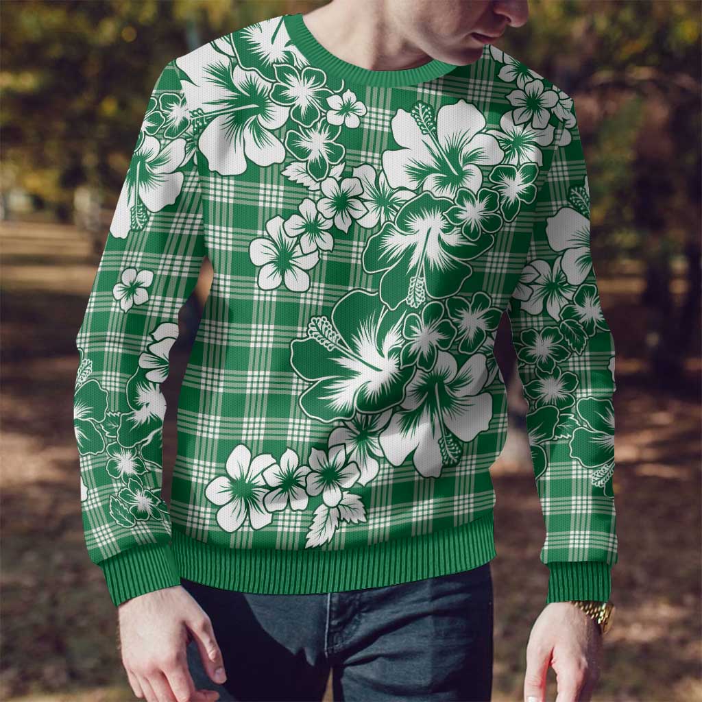 Hibiscus Pakala Emerald Green Ugly Christmas Sweater Tropical Floral Stylized - Polynesian Pride