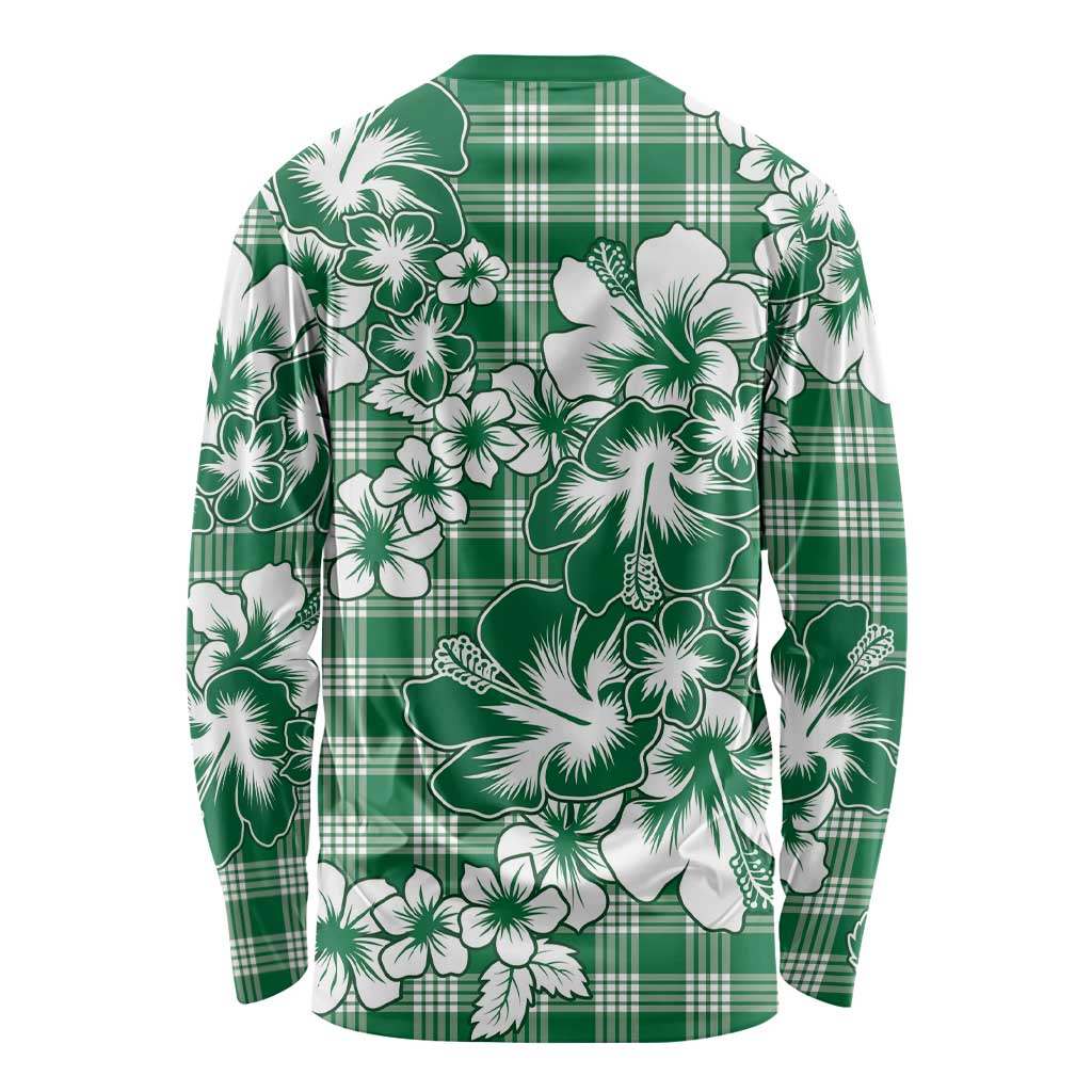 Hibiscus Pakala Emerald Green Long Sleeve Shirt Tropical Floral Stylized - Polynesian Pride