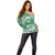 Hibiscus Pakala Emerald Green Off Shoulder Sweater Tropical Floral Stylized - Polynesian Pride