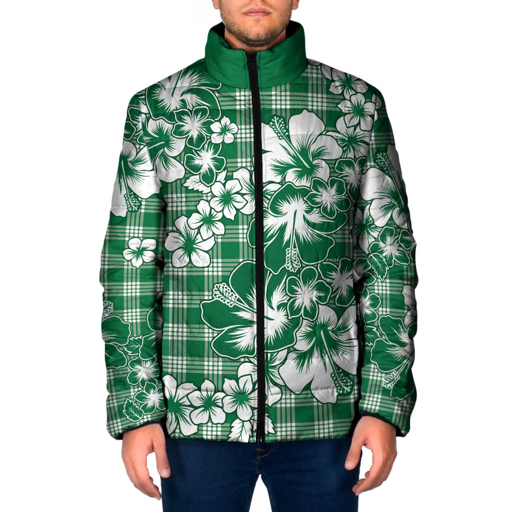 Hibiscus Pakala Emerald Green Padded Jacket Tropical Floral Stylized - Polynesian Pride