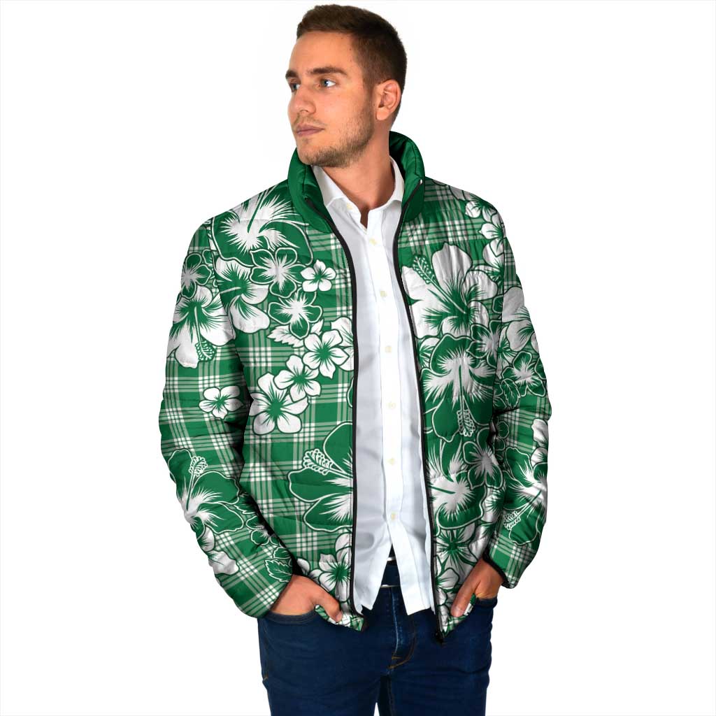 Hibiscus Pakala Emerald Green Padded Jacket Tropical Floral Stylized - Polynesian Pride