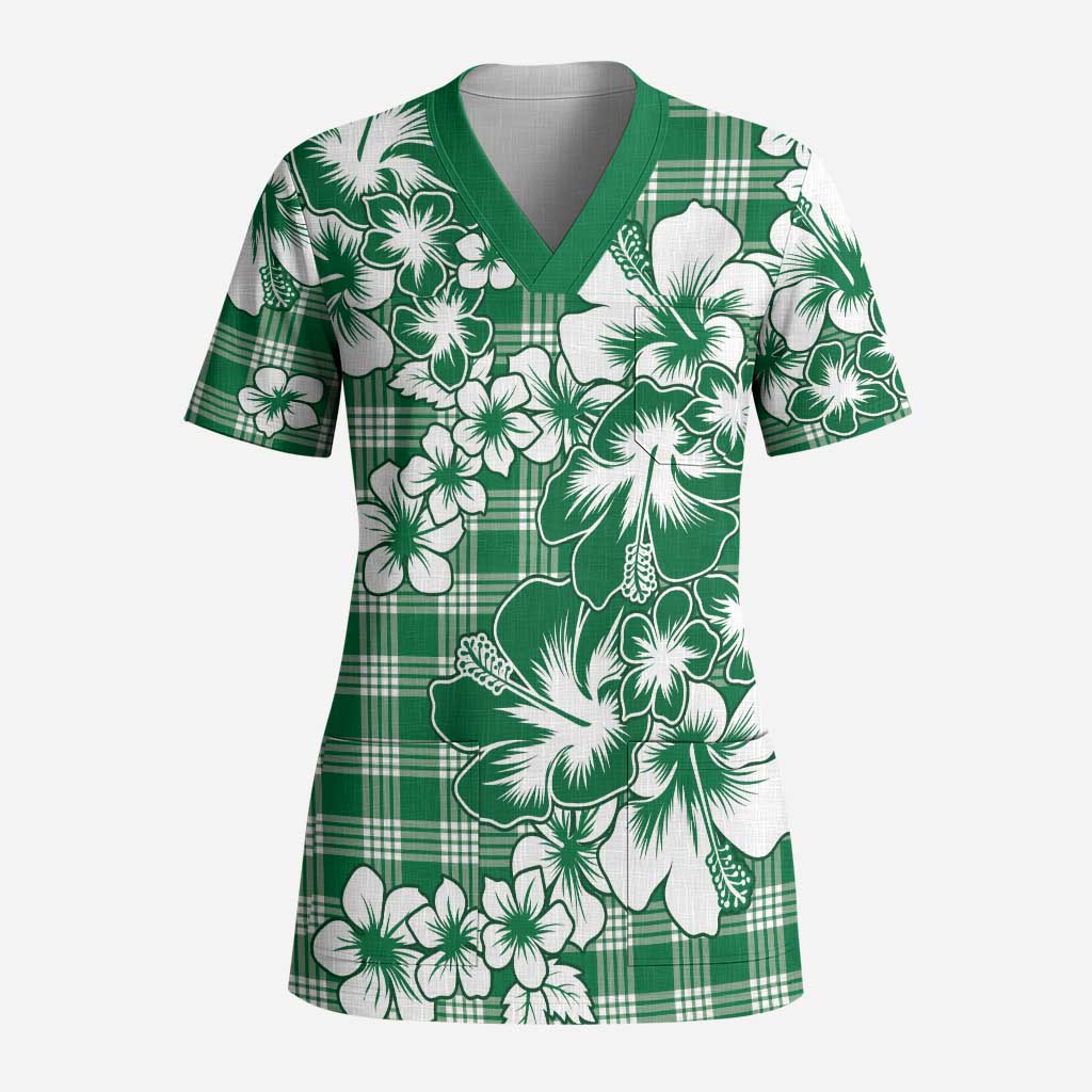 Hibiscus Pakala Emerald Green Scrub Top Tropical Floral Stylized LT01 Adult Green - Polynesian Pride