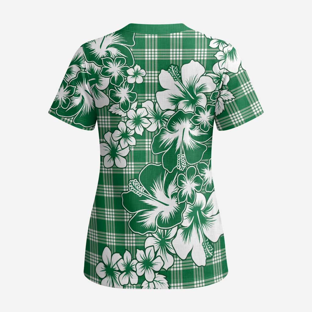 Hibiscus Pakala Emerald Green Scrub Top Tropical Floral Stylized - Polynesian Pride
