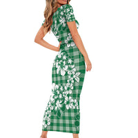 Hibiscus Pakala Emerald Green Short Sleeve Bodycon Dress Tropical Floral Stylized - Polynesian Pride