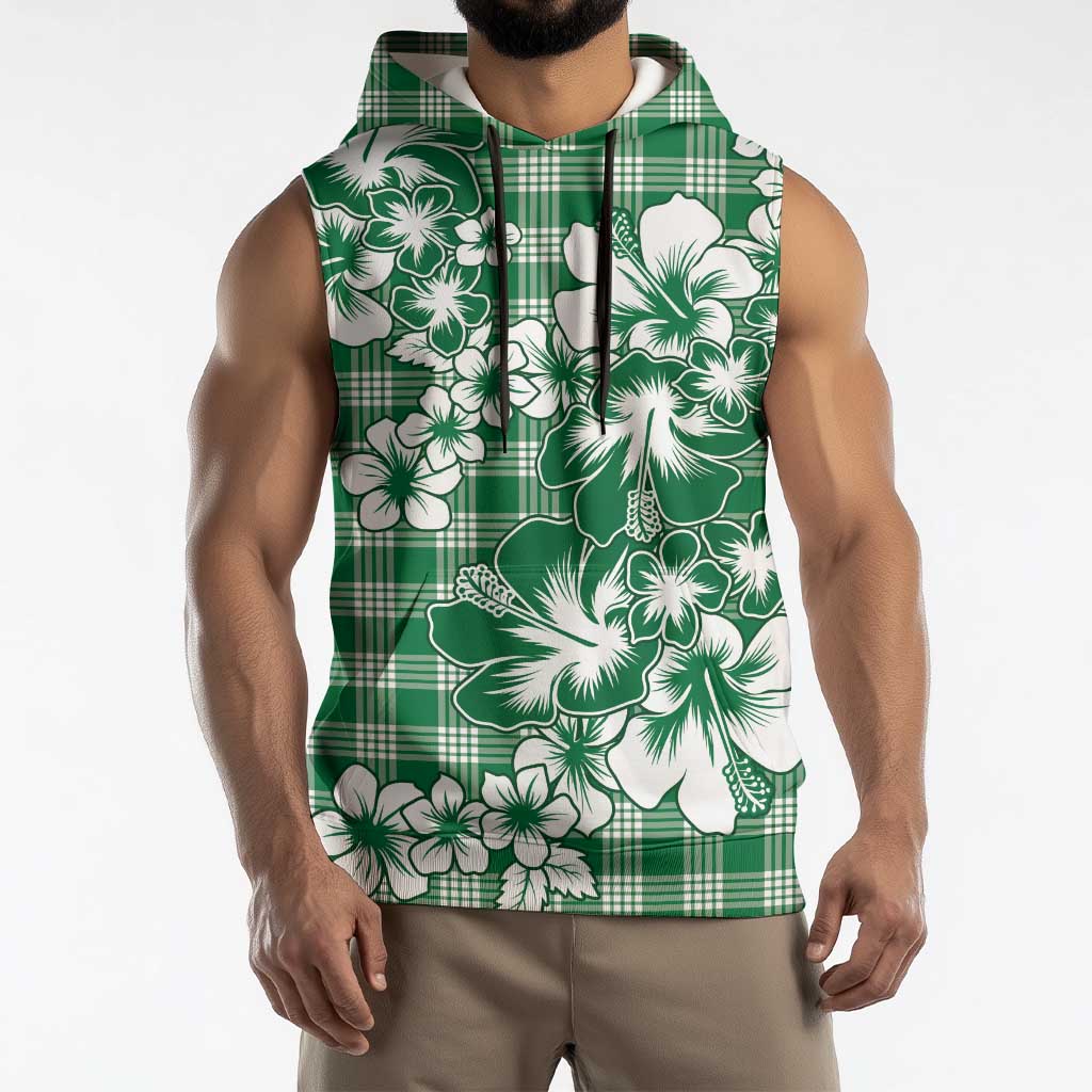 Hibiscus Pakala Emerald Green Sleeveless Hoodie Tropical Floral Stylized - Polynesian Pride