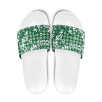 Hibiscus Pakala Emerald Green Slide Sandals Tropical Floral Stylized - Polynesian Pride