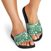 Hibiscus Pakala Emerald Green Slide Sandals Tropical Floral Stylized - Polynesian Pride