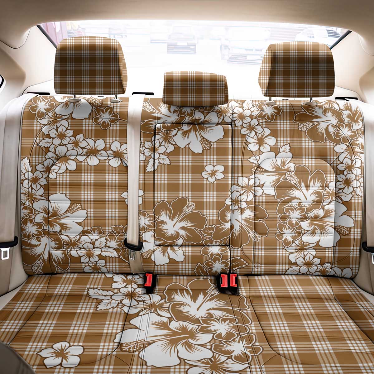 Hibiscus Pakala Bronze Brown Back Car Seat Cover Tropical Floral Stylized - Polynesian Pride