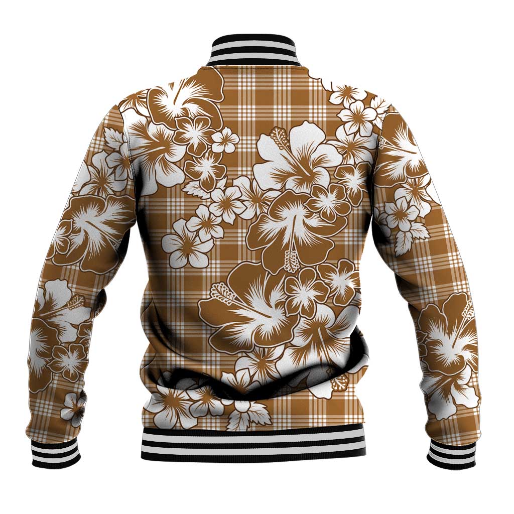 Hibiscus Pakala Bronze Brown Baseball Jacket Tropical Floral Stylized - Polynesian Pride