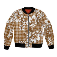 Hibiscus Pakala Bronze Brown Bomber Jacket Tropical Floral Stylized - Polynesian Pride