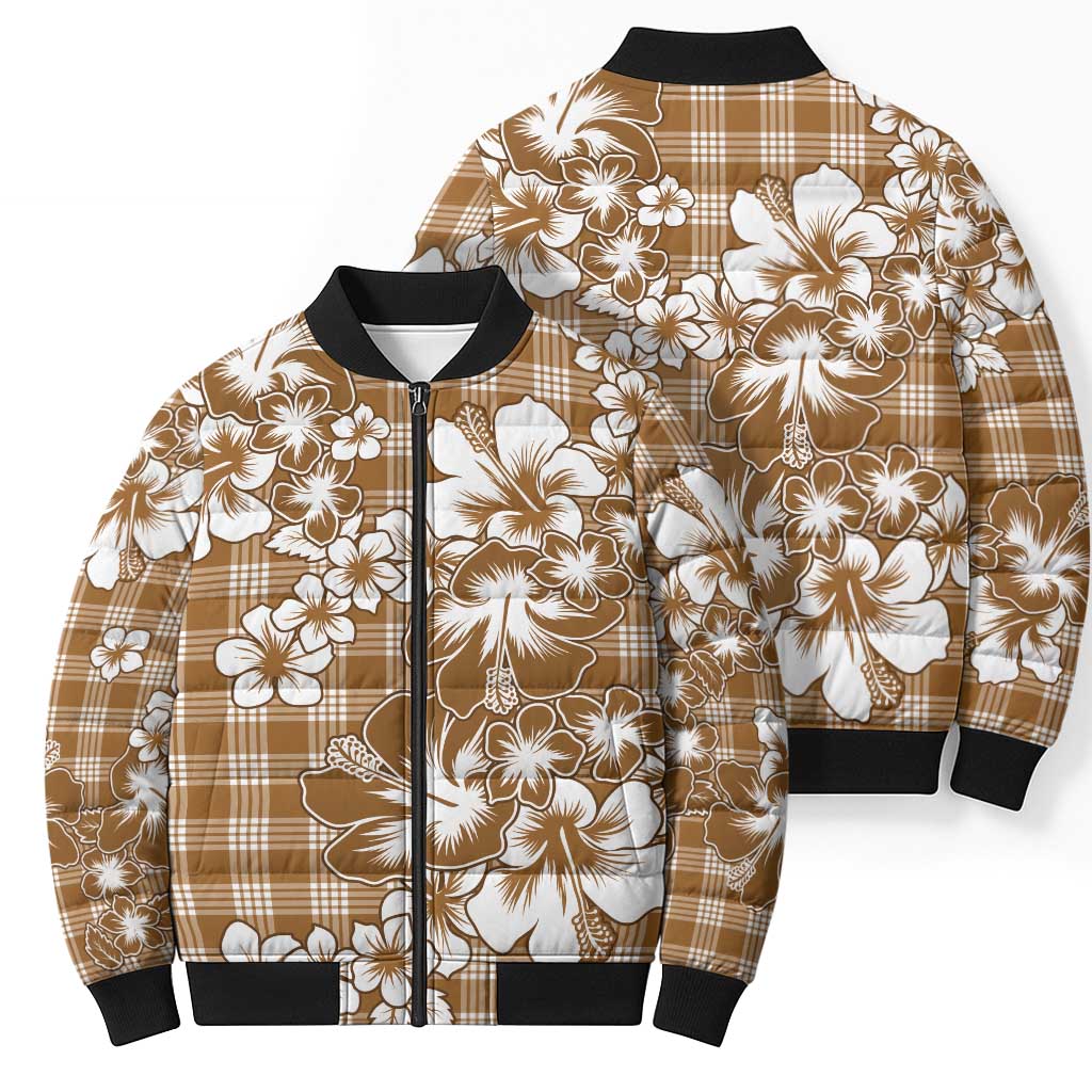 Hibiscus Pakala Bronze Brown Bomber Puffer Jacket Tropical Floral Stylized - Polynesian Pride