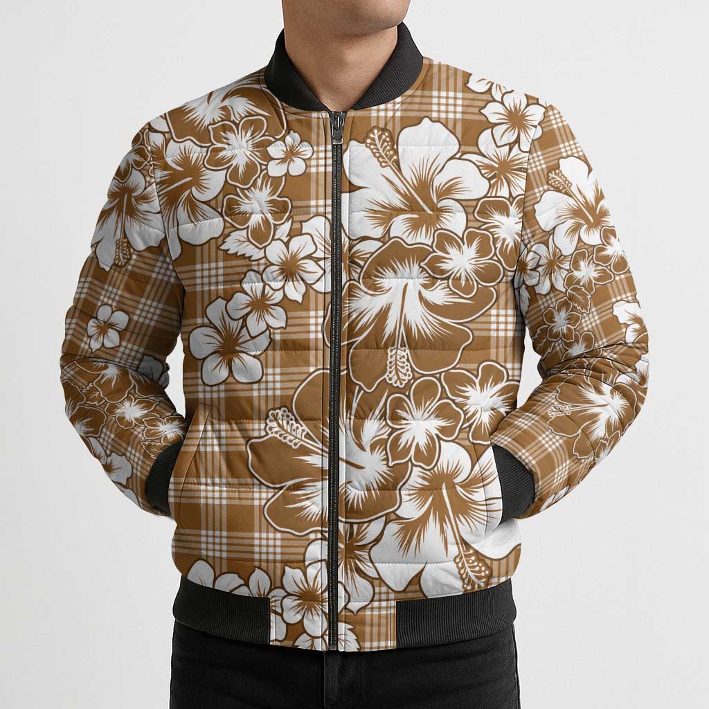 Hibiscus Pakala Bronze Brown Bomber Puffer Jacket Tropical Floral Stylized - Polynesian Pride