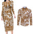 Hibiscus Pakala Bronze Brown Couples Matching Long Sleeve Bodycon Dress and Long Sleeve Button Shirt Tropical Floral Stylized - Polynesian Pride