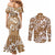 Hibiscus Pakala Bronze Brown Couples Matching Mermaid Dress and Long Sleeve Button Shirt Tropical Floral Stylized - Polynesian Pride