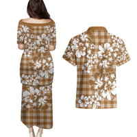 Hibiscus Pakala Bronze Brown Couples Matching Puletasi and Hawaiian Shirt Tropical Floral Stylized - Polynesian Pride