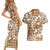 Hibiscus Pakala Bronze Brown Couples Matching Short Sleeve Bodycon Dress and Hawaiian Shirt Tropical Floral Stylized - Polynesian Pride