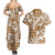 Hibiscus Pakala Bronze Brown Couples Matching Summer Maxi Dress and Hawaiian Shirt Tropical Floral Stylized - Polynesian Pride