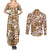 Hibiscus Pakala Bronze Brown Couples Matching Summer Maxi Dress and Long Sleeve Button Shirt Tropical Floral Stylized - Polynesian Pride