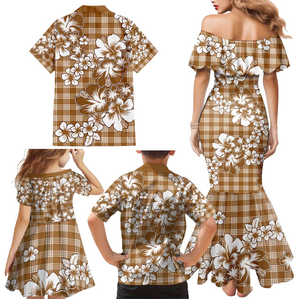 Hibiscus Pakala Bronze Brown Family Matching Mermaid Dress and Hawaiian Shirt Tropical Floral Stylized - Polynesian Pride
